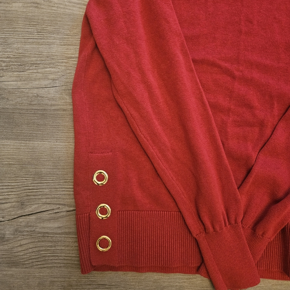Michael Kors Red Crew Neck Sweater with Gold Accents - Picture 2 of 3